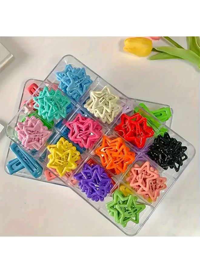 Sweet Fresh Five Pointed Star Hair Clips 50 Pieces Multicolor Alloy Hairpins Lightweight Party Accessories - Image 1